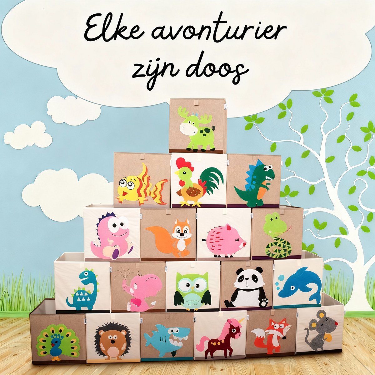 Opbergdoos van stof voor kinderen "dinosaurus diplodocus", compatibel met Ikea Kallax Lifeney
