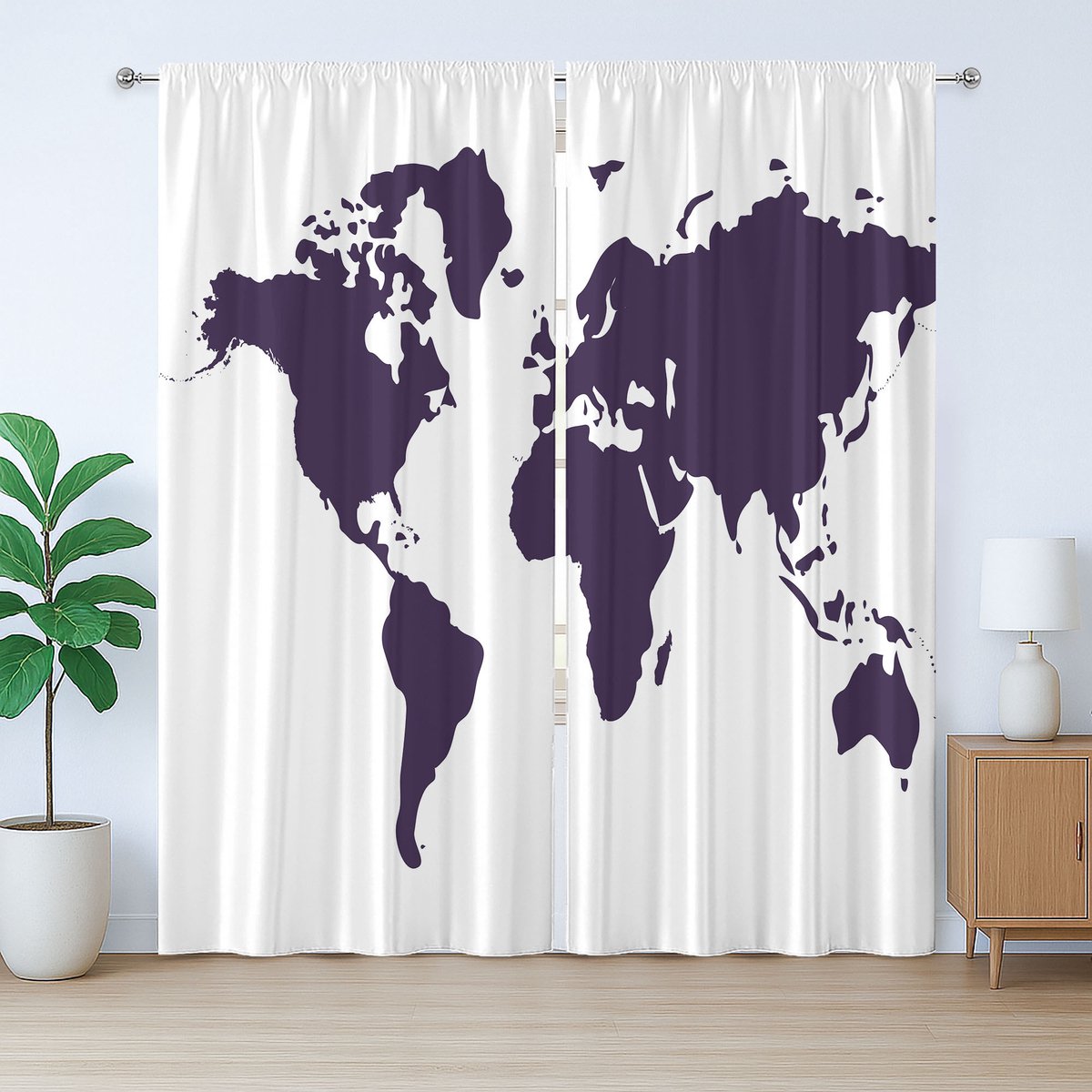 ABAKUHAUS Rustieke Gordijnkaart, Levendige Indigo Wereldgrafiek, Universele Gordijnbanden met Lussen en Haken, 280 x 225 cm, Indigo Wit