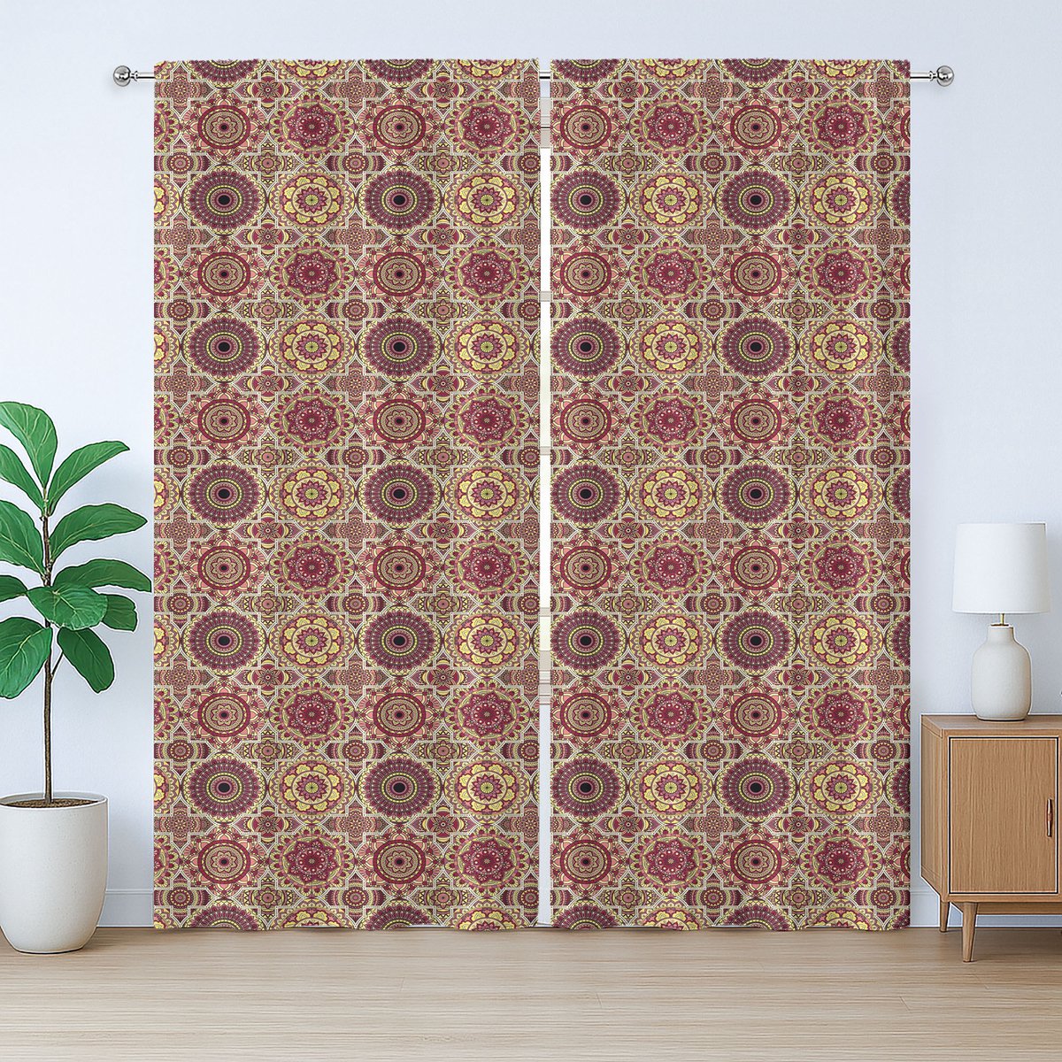 ABAKUHAUS Marokkaans rustiek gordijn, Boheemse flora, slaapkamergordijn met lussen en haken, 280 x 225 cm, meerkleurig