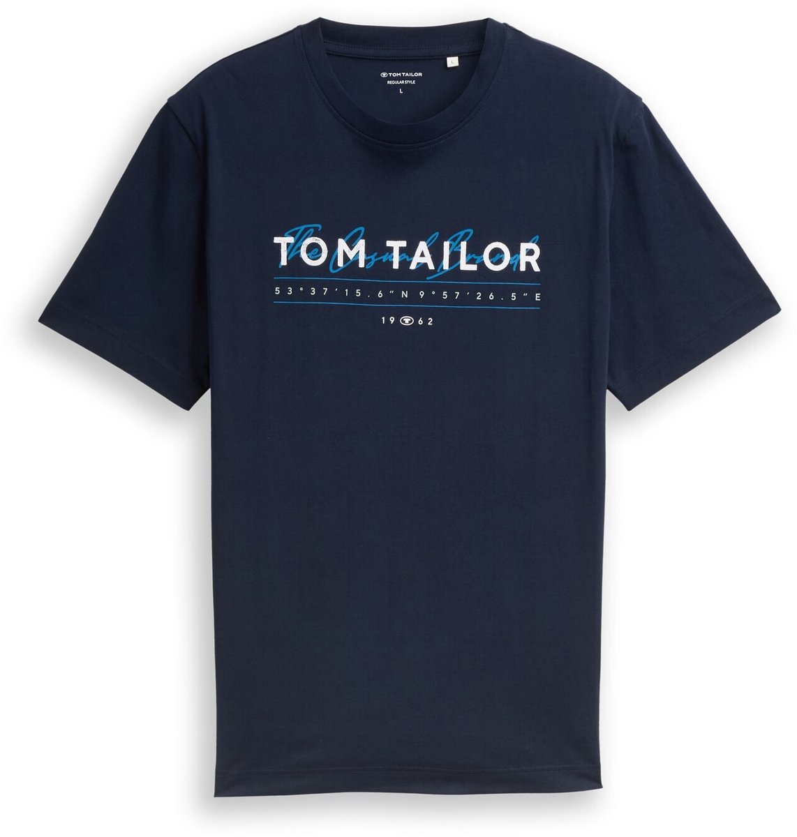 Tom Tailor - T-shirt met logo-print - Maat XXL - sky captain blue