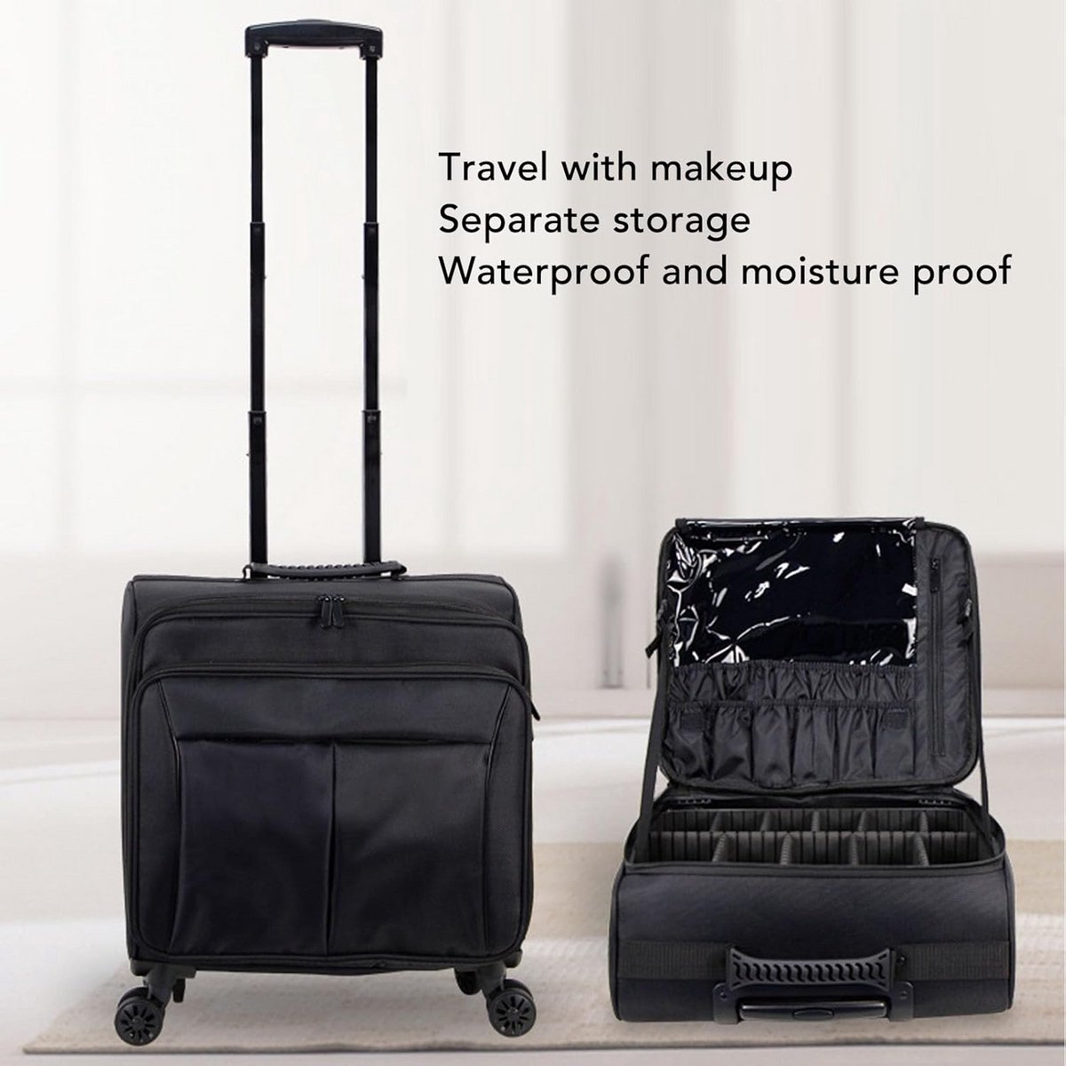 Grote Make-up Trolley Reiskoffer met Wielen en Verdelers