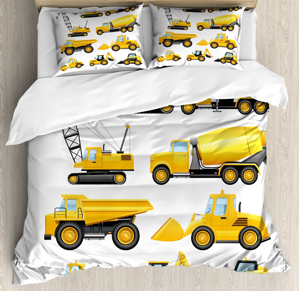 ABAKUHAUS Kinderbeddengoedset voor tweepersoonsbedden, Bouwvoertuigen, Zachte microvezelstof, Hypoallergeen, Kleurvast, 230 x 220 cm