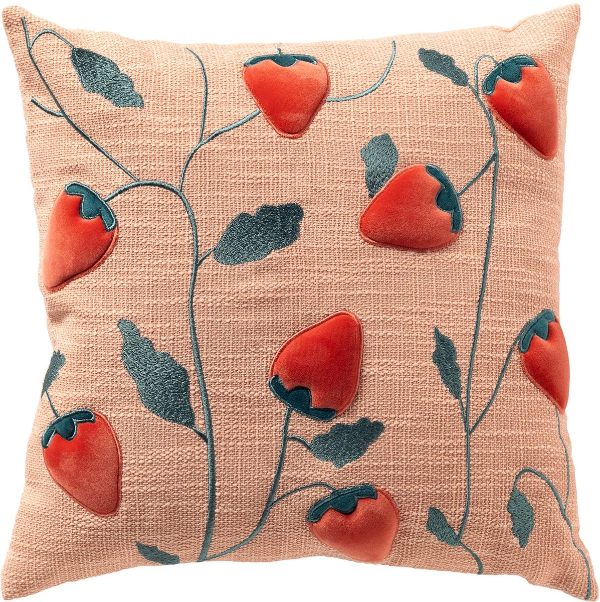 Dutch Decor STRAWBERRY - sierkussen 45x45 cm - aardbeien - Peach Powder - roze - Inclusief binnenkussen - Luxe kussens voor woonkamer & bank