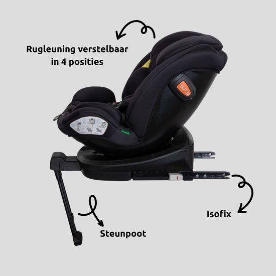 MamaLoes Lio Zwart 40-150 cm 360° i-Size Autostoel — afbeelding 3