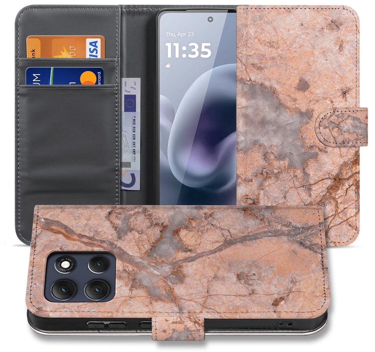 Bookcase Hoesje Motorola Moto G86 Marmer Oranje