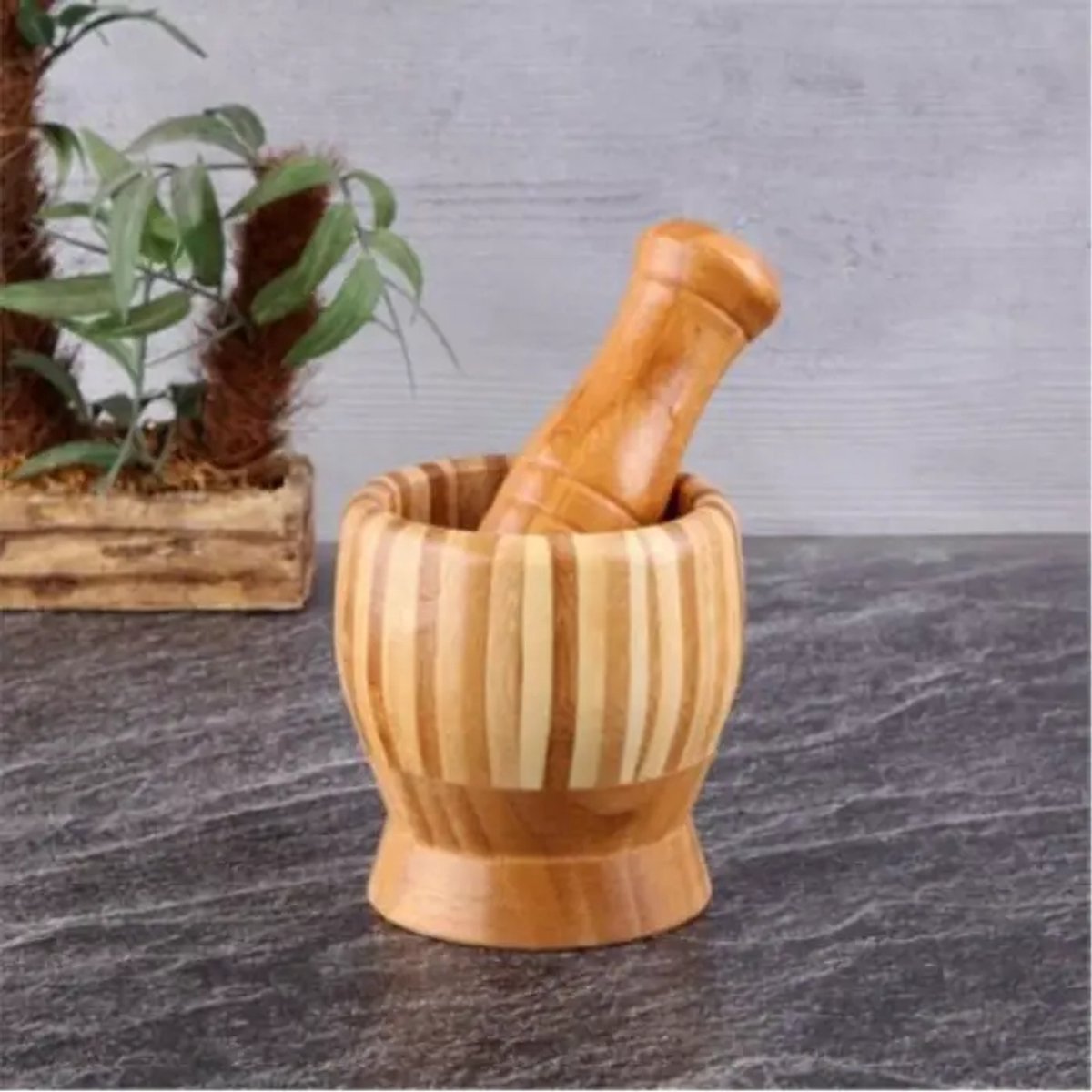 Bamboe mortier en stamper – knoflook fijnmalen – medium – natuurlijk bamboe – 100%