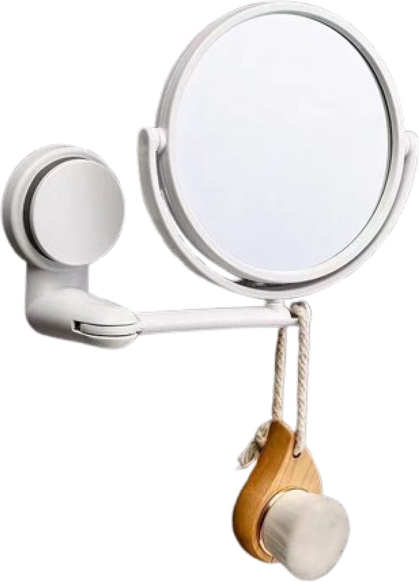 Zuignap Muur Spiegel - Make-up Spiegel - 360° Draaibaar Dubbelzijdig - 1 Stuk - Wit