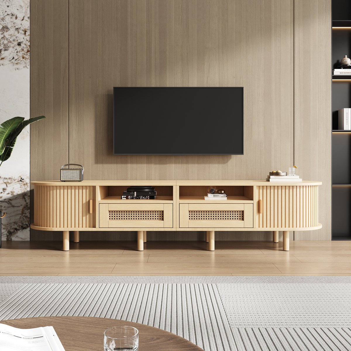 REDOM TV-meubel 170 cm – Moderne TV-kast met 2 schuifdeuren en ruime opbergruimte – Televisiemeubel voor woonkamer – MDF – Licht eiken Licht eikenhout