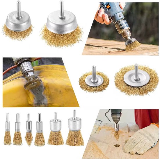 Ensemble de brosses métalliques XEMM pour perceuse - 10 pièces - Brosse à fil / Brosse abrasive / Décapant de rouille