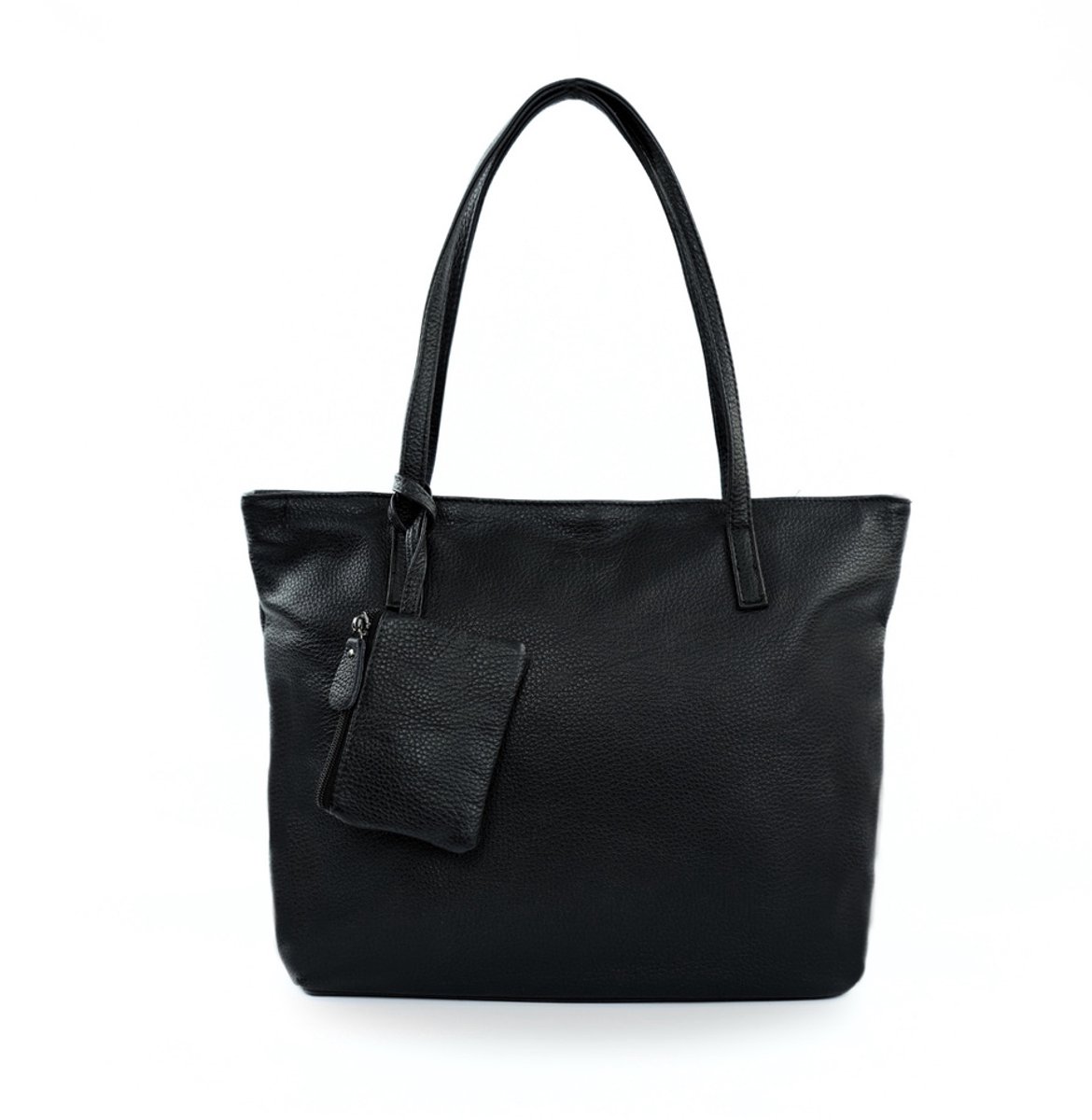 Solier FL34 Rillia - Dames shopper schoudertas - Echt leer - A4 formaat en laptopvak - Met pouch en ritssluiting - Zwart