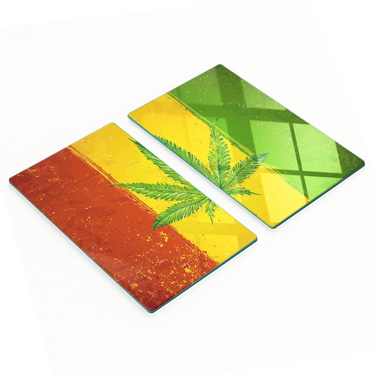 Decoratieve glazen serveerplanken met Rasta-vlagmotief, 2x30x52 cm