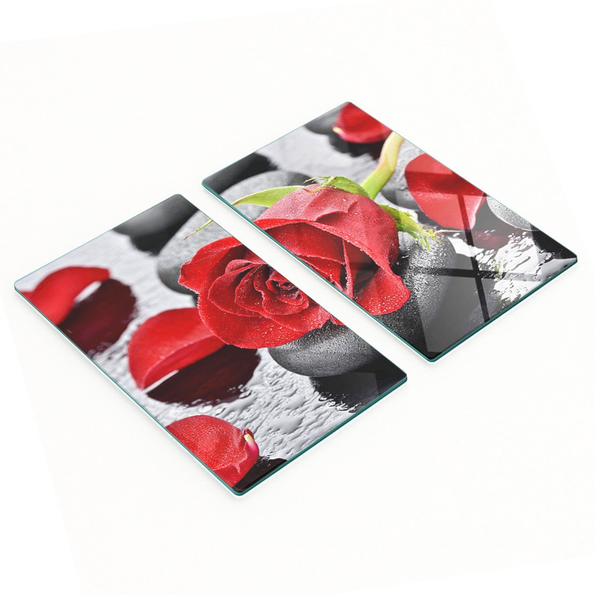 Decoratieve glazen snij- en serveerplanken Rode Roos 2x30x52 cm