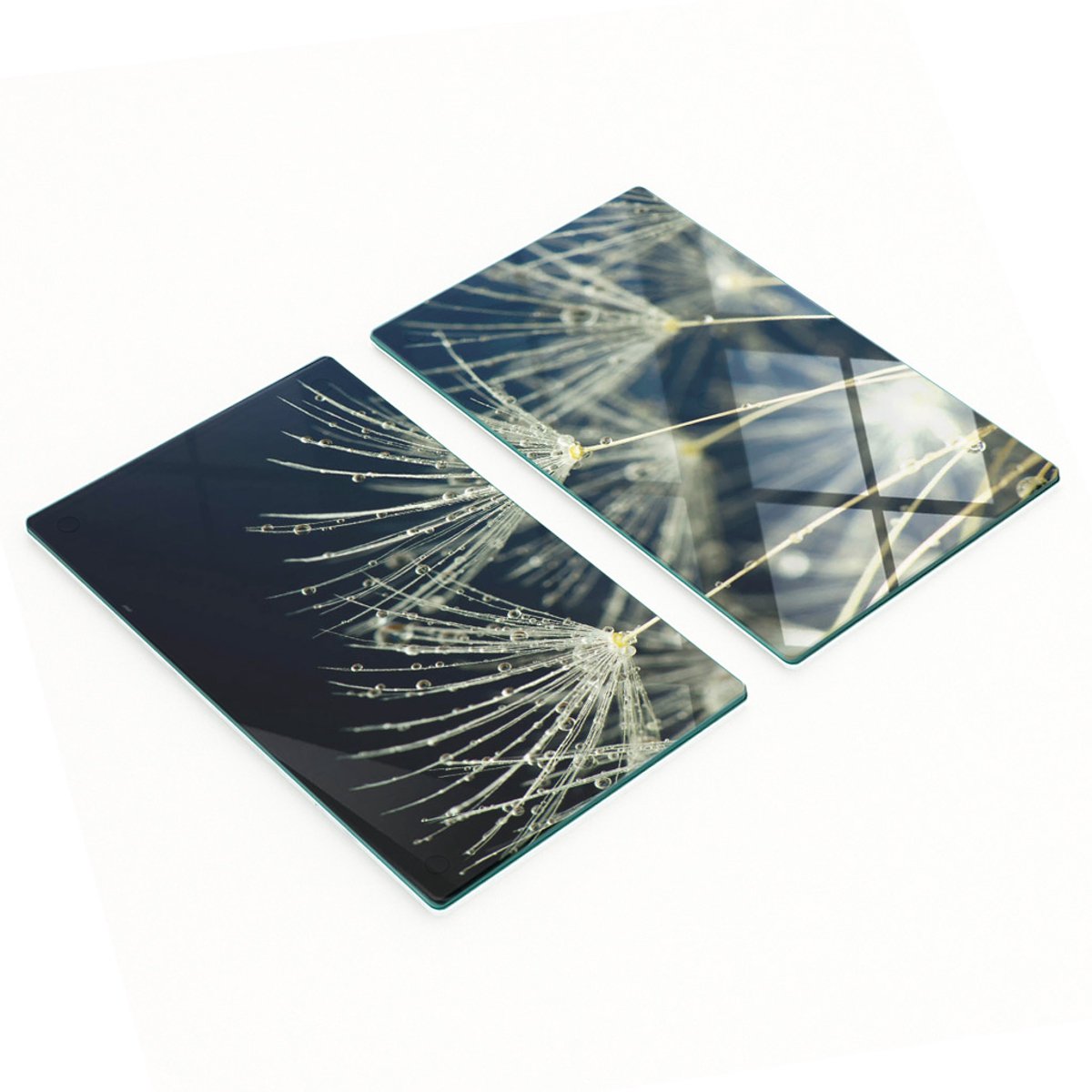 Decoratieve glazen serveerplankjes voor snacks, paardenbloemmotief, 2x30x52 cm