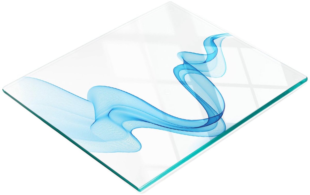 Decoratieve glazen snij- en serveerplank met blauwe lijnen, 60x52 cm