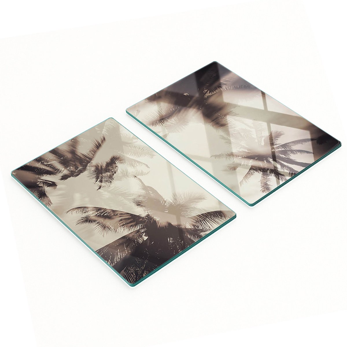 Set van snijplanken van gehard glas met palmboommotief, 2x40x52 cm