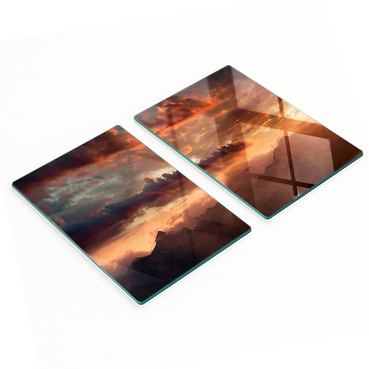 Glazen serveerplanken voor snacks, zonsondergang in de bergen, 2x40x52 cm