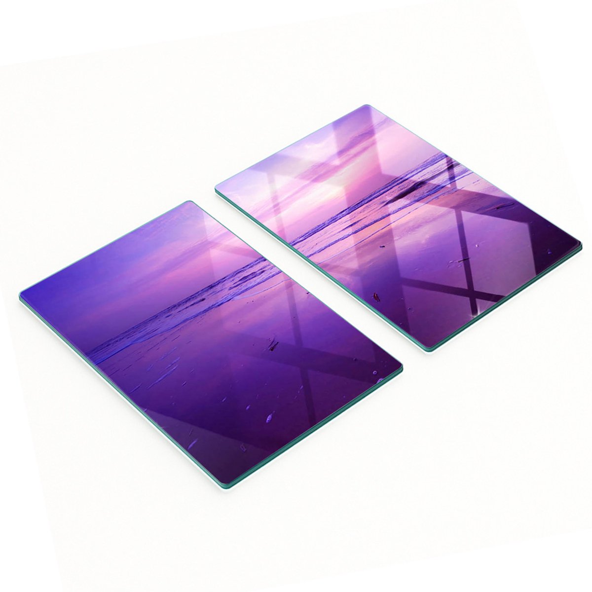 Elegante glazen snijplanken, 2 stuks, zonsondergang boven de zee, 2x40x52 cm