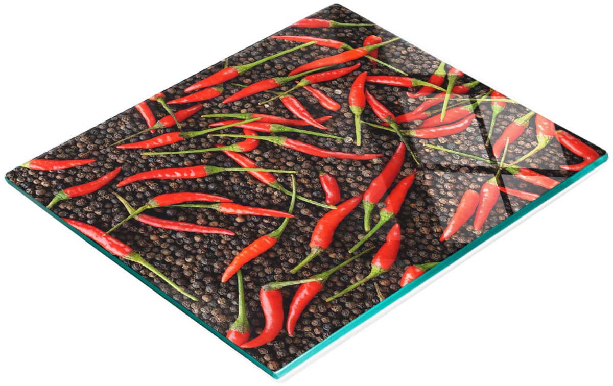 Glazen snijplank met chilipepermotief, 60x52 cm