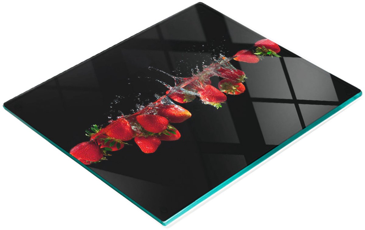 Glazen serveerplank met aardbeienwaterprint, 60x52 cm