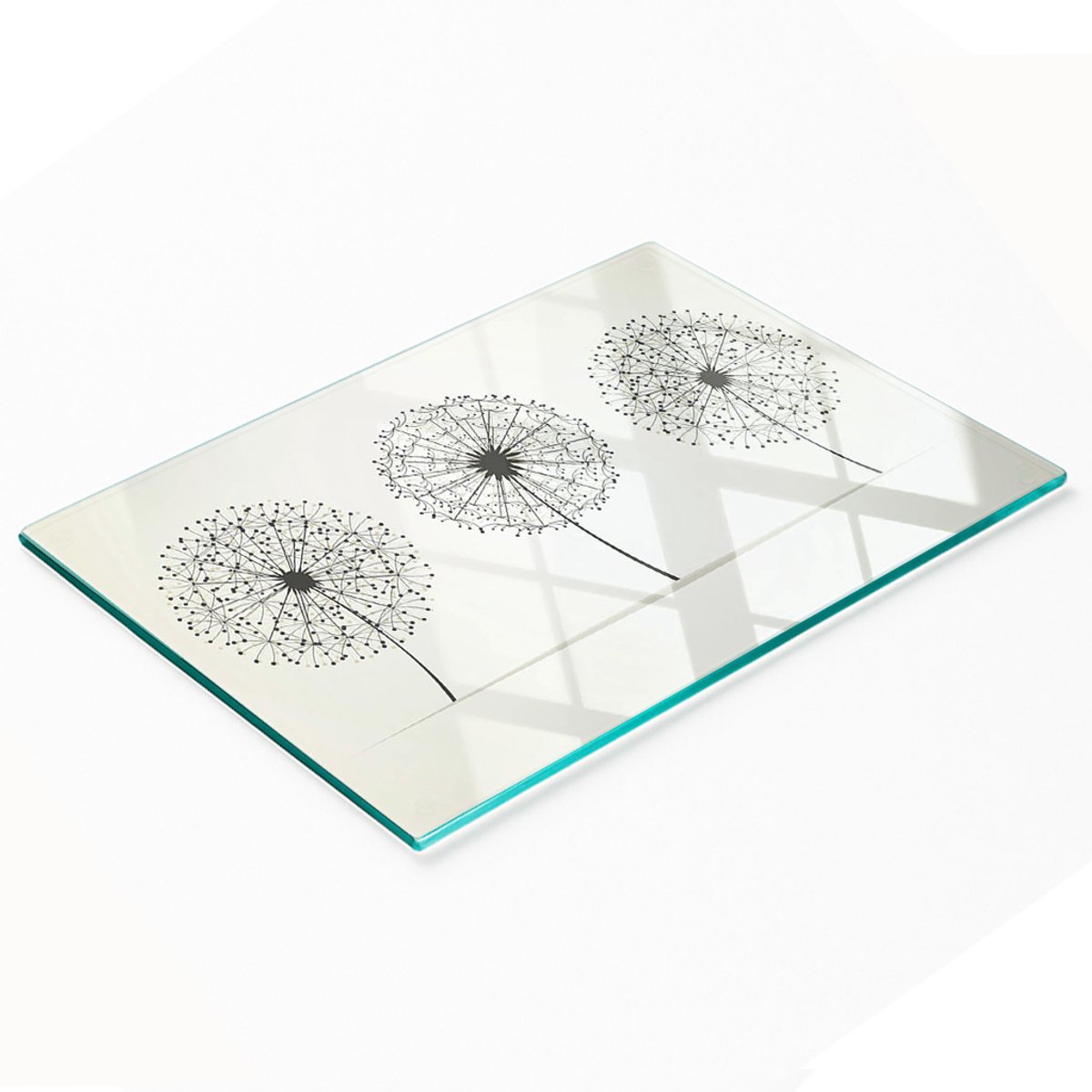 Gehard multifunctioneel decoratief bord van glas met paardenbloemmotief, 80x52 cm
