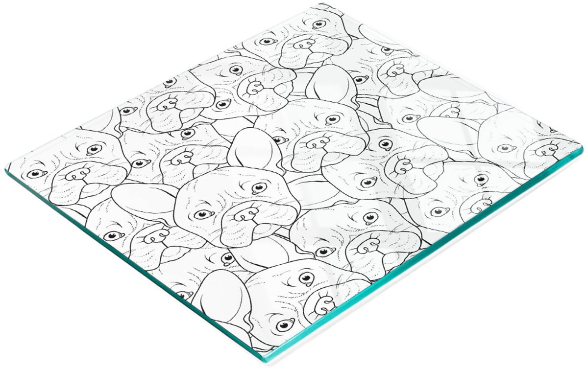 Decoratieve glazen snij- en serveerplank met bulldogmotief, 60x52 cm