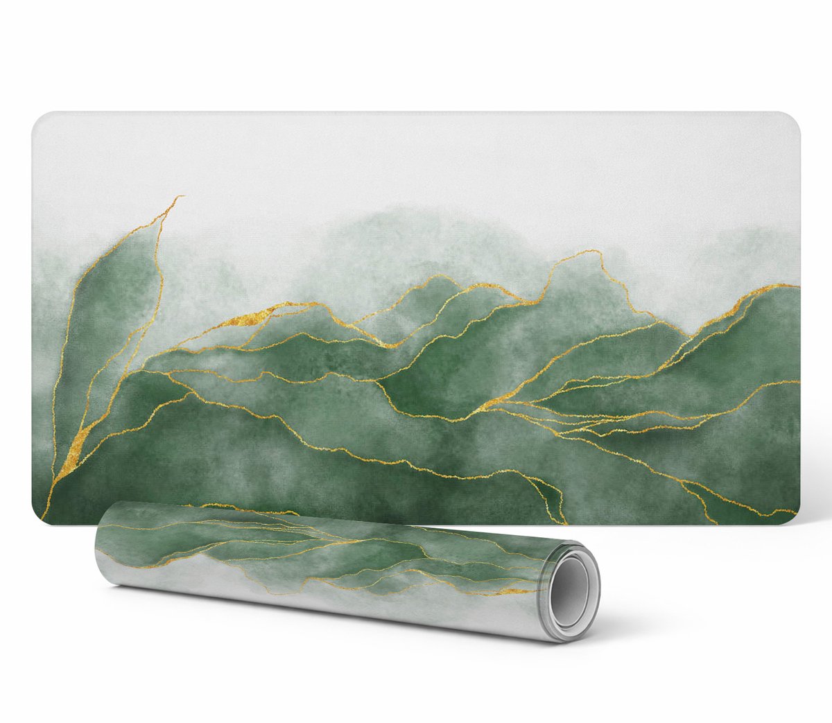 Decoratieve tafelmat met hoogwaardige print van groene golven, 90x45 cm