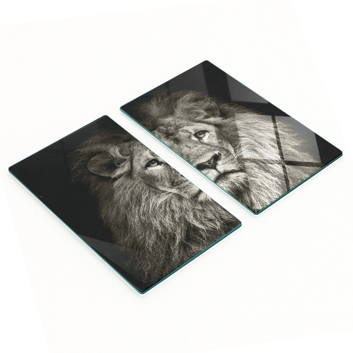 Set van snijplanken van gehard glas met leeuwenmotief, 2x30x52 cm