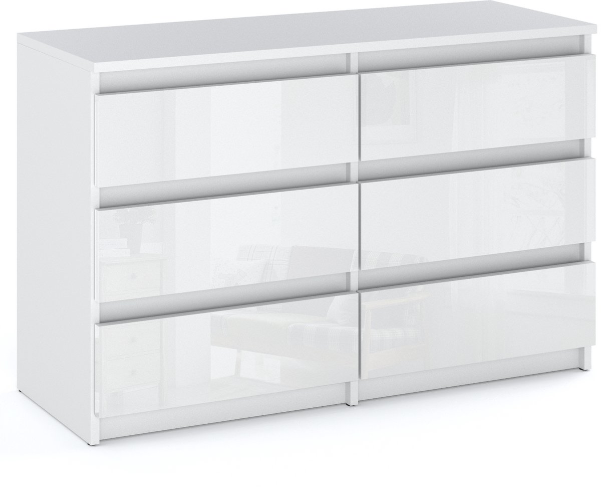 Glanzend witte commode met 6 lades, 100 cm breed, tv-meubel, dressoir voor de woonkamer