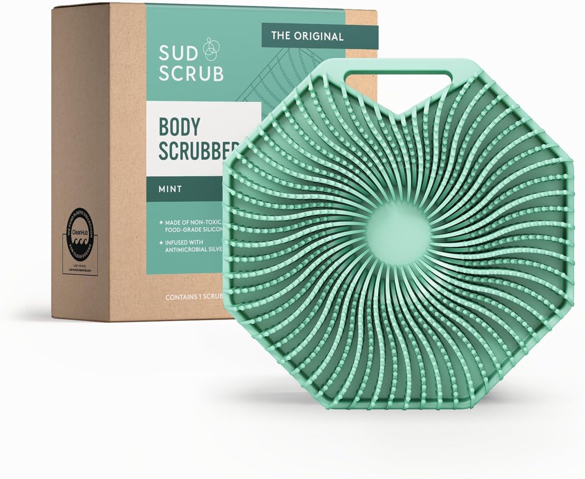 Siliconen Bodyscrubber - Exfoliërende Borstel - Dagelijkse Reiniging - Antimicrobiële Eigenschappen - 11x11x4 cm - Mint