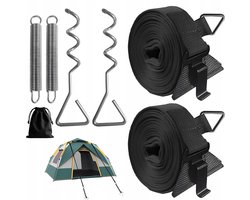 2 Stuks Luifel Haringen - Tentharingen - Grondharingen voor Luifel - Grondpennen voor tenten - Sterke schokabsorberende veren - Zwart - 33cm - Met Verende Beugel & Universele Bevestiging - Universeel voor camperluifels