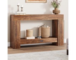 Haltafel - Bijzettafel - Bijzettafel in landelijke stijl van 120 cm lang - Lange bijzettafel met twee planken en opbergruimte - Bruine bijzettafel - Geschikt voor de woonkamer, hal en gang - 120 × 80 × 30 cm
