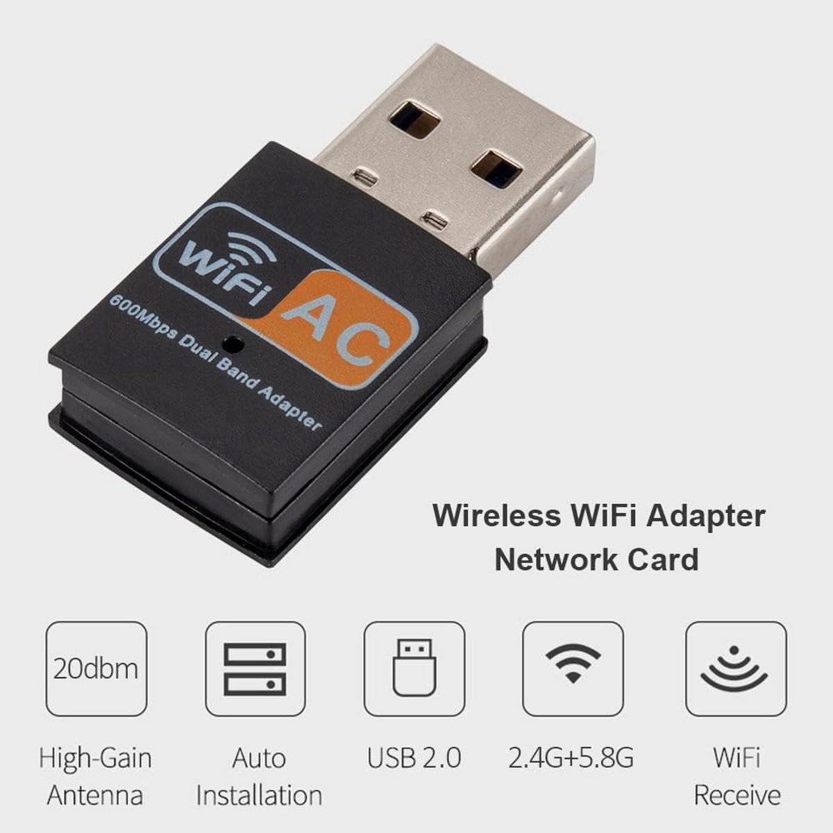 Draadloze WiFi Stick - USB Adapter Dongle - Snelle Internetverbinding - Dual Band AC600 - Compact Formaat