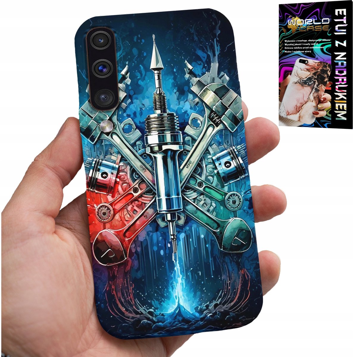 HOESJE VOOR SAMSUNG GALAXY A70 - AFDEKKING VOOR MOTORONDERDELEN + GLAS