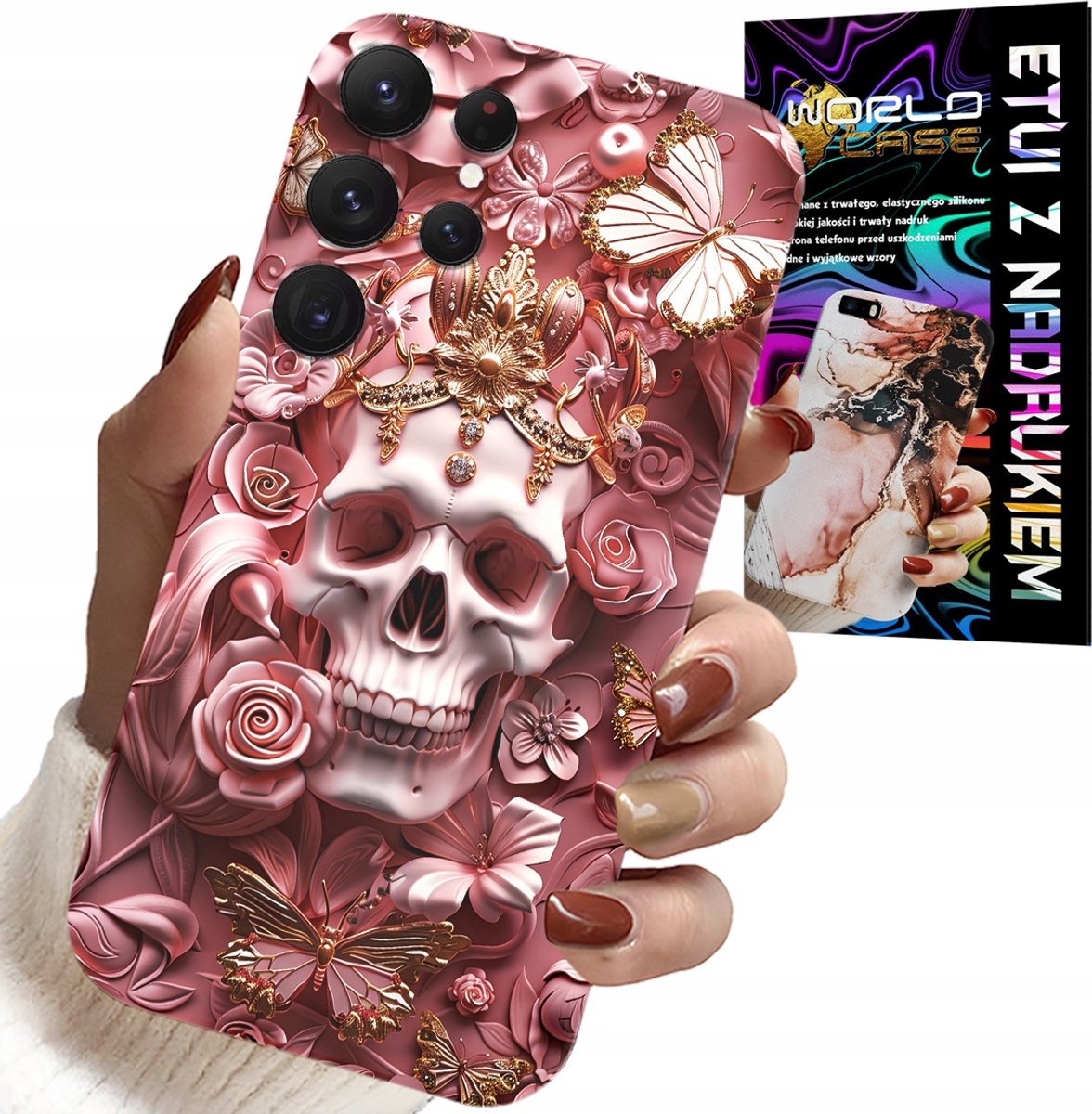 HOESJE VOOR SAMSUNG GALAXY S25 ULTRA - VROUWELIJK, MODIEUS PATROON, SCHEDEL MET ROZEN