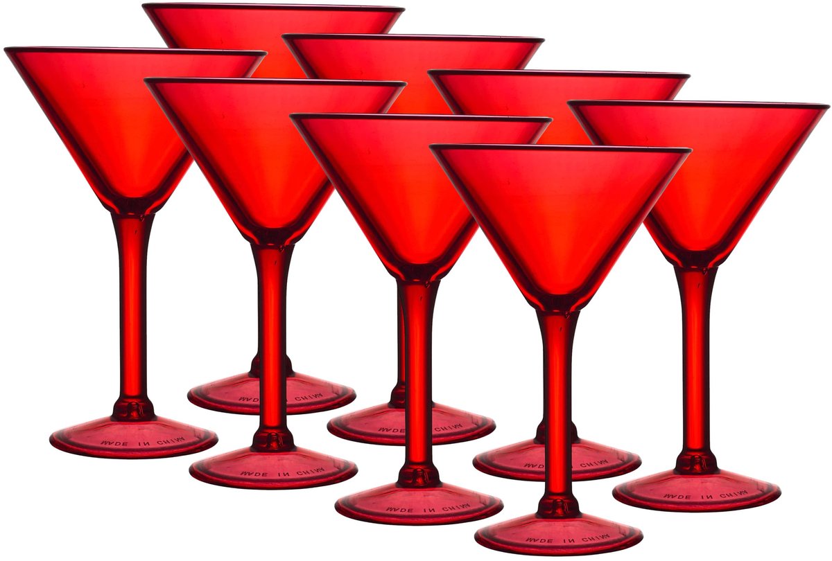 Home Deco Factory Cocktailglas - 8x - rood - kunststof - 24 cl - martini glas