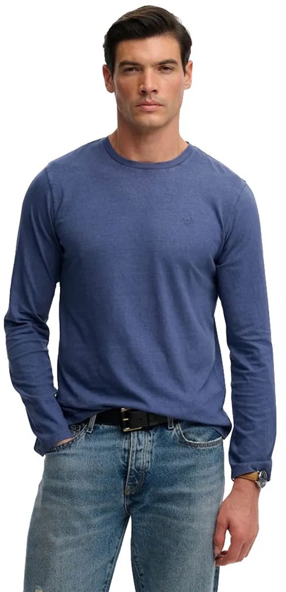 Superdry Klassiek Katoen Linnen Longsleeve Shirt Heren Tops Blauw