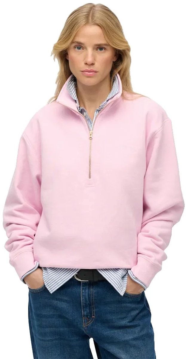 Superdry Essential Logo Embroidered Sweatshirt Met Halve Rits XS Vrouw Roze