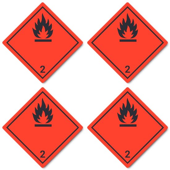 Gevaarsetiketten Stickers - Veiligheidspictogrammen Gassen - Gevaarlijke Stoffen Markeren - Klasse 2.1 Ontvlambaar - 50x50 mm 6 Stuks — afbeelding 3