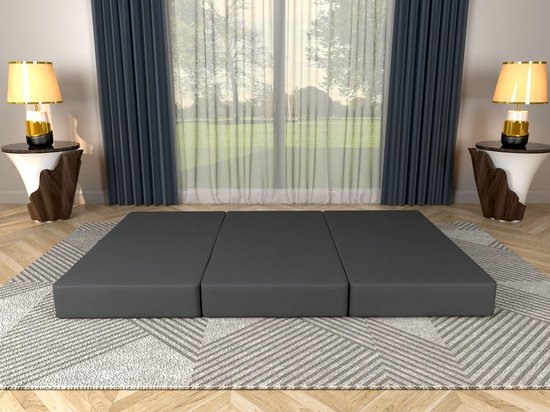 Vouwmatras 3-Delig - Gastmatras Slaapmat - Kamperen Logeren - Waterdicht Ademend - 160 x 195 x 15 cm - Antraciet van Merkloos — afbeelding 3