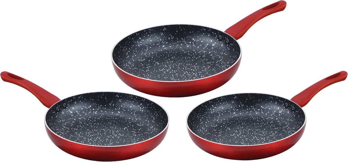 Koekenpannenset - Stenen Pannen - Alle Warmtebronnen - 3-delige Set - 20 24 28 cm - Rood