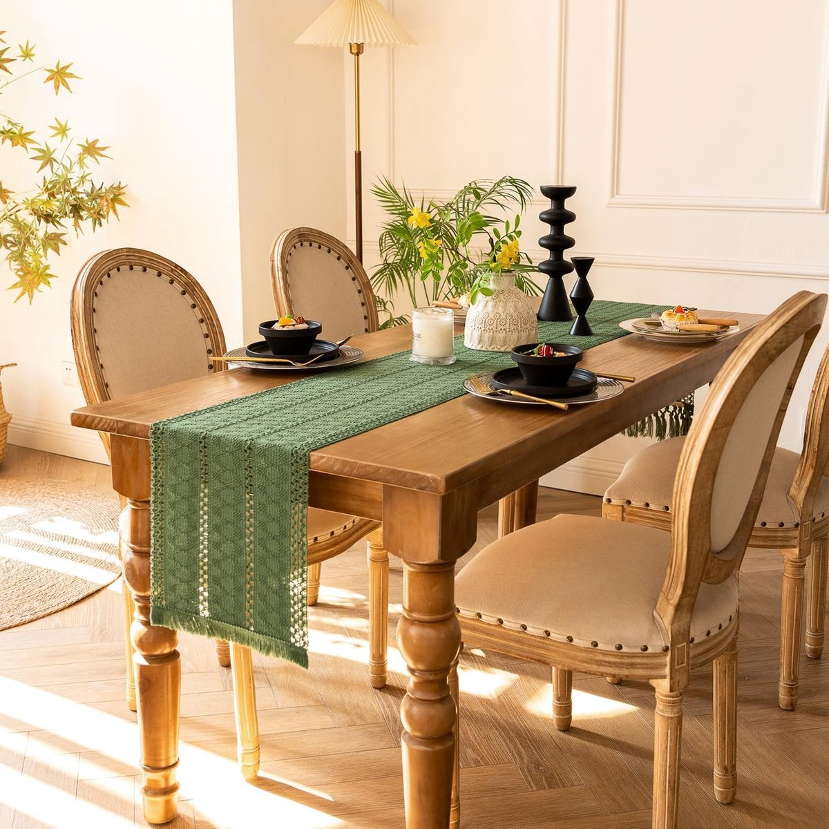 Tafelkleed - Decoratie Runner - Tafeldecoratie - Met Franjes - 33 x 183 cm - Groen