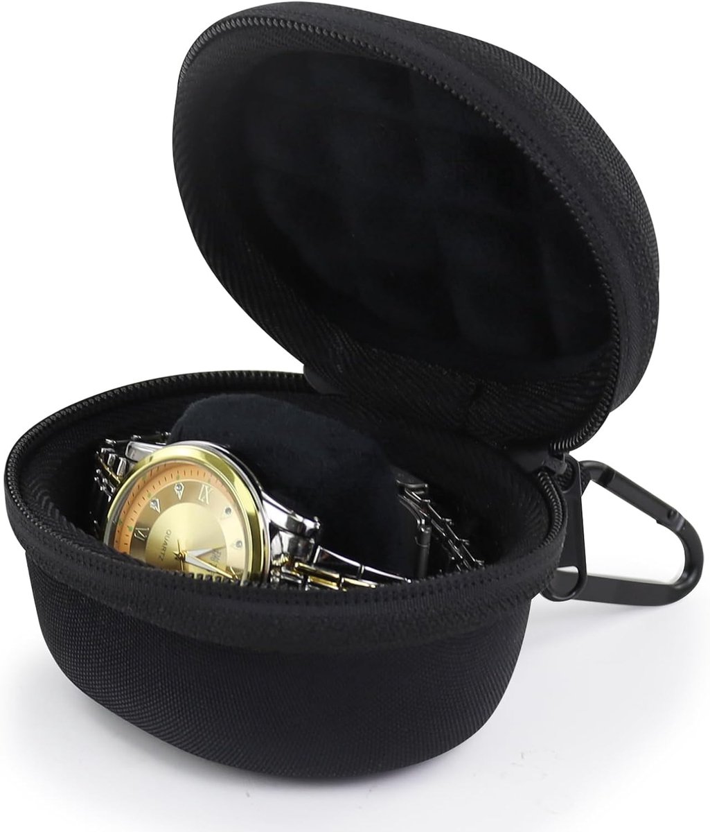 Lichte - EVA watch box - draagbare horloge box met rits en sleutelhanger - voor zakenreizen en dagelijks gebruik (Zwart)