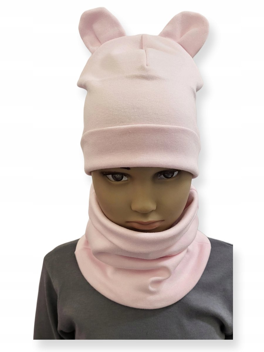 Dartomik Set - Baby Muts met Oren - Lichtroze - Inclusief Sjaal