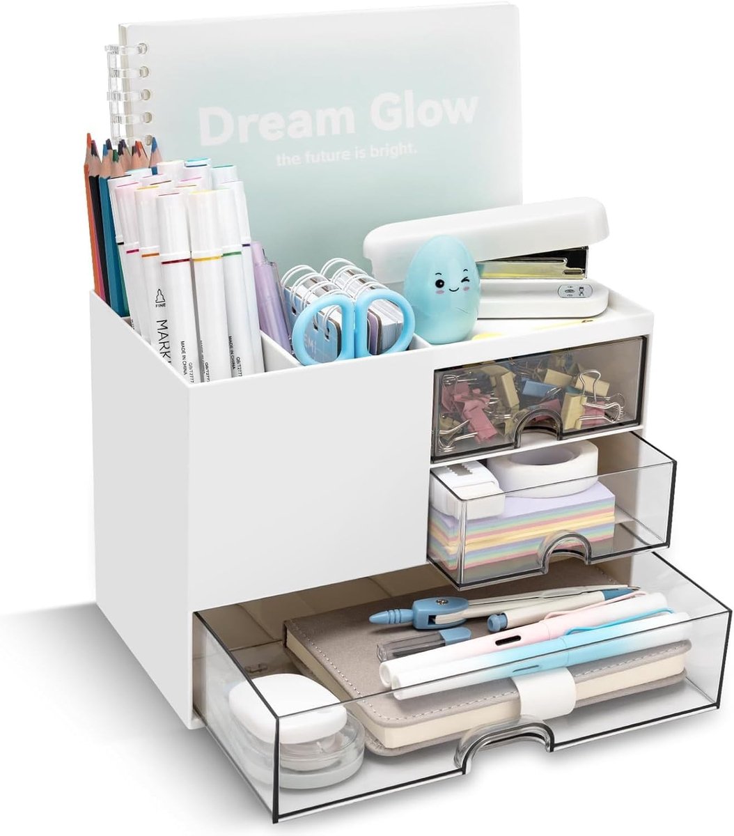 Bureau Organizer - Opbergdoos Laden - Bureau Opruimen - 3 Laden 5 Vakken - 10x10x5 cm - Wit