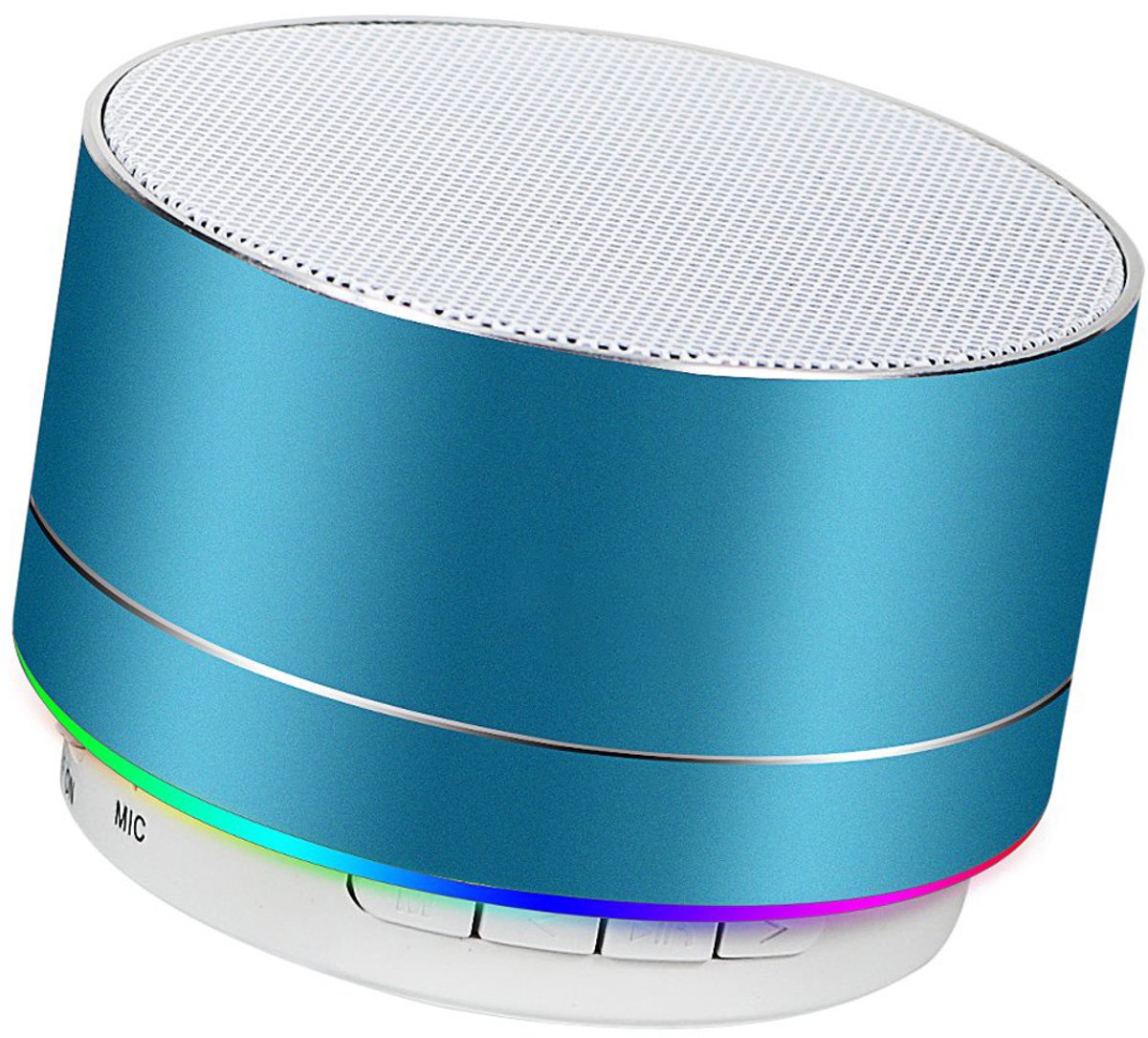 Oneay Mini draadloze speaker, draagbare Bluetooth-speaker met HD-geluid, 4 uur speeltijd, ingebouwde microfoon, TF-kaartsleuf, FM-radio en ledverlichting voor thuis en op reis - Blauw