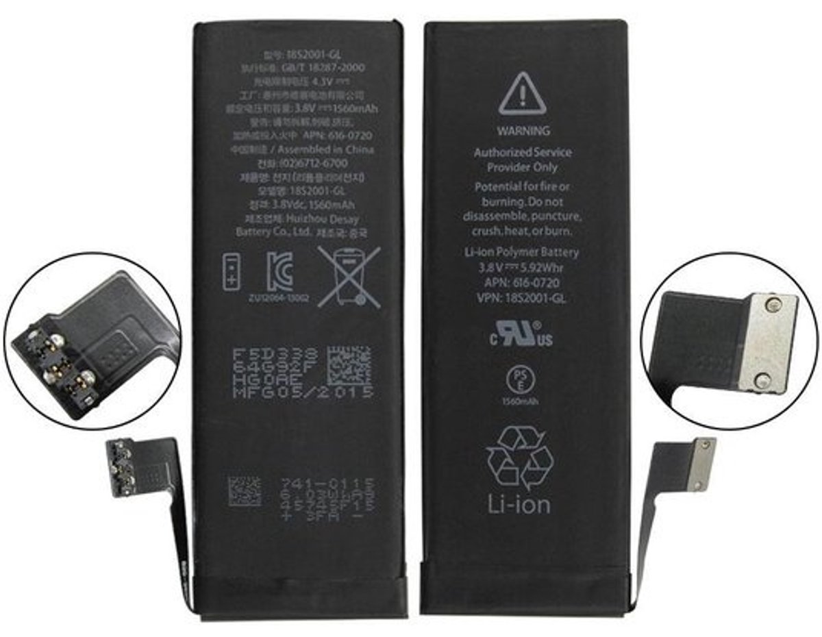 Zazitec Vervangingsaccu voor iPhone 5S/5C – 1560mAh – met Mini Kit
