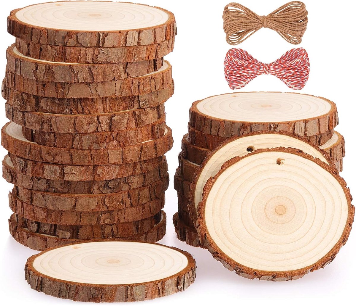 Houten Schijven - Natuurlijke Plakken - DIY Ambachten - Geboord en Gepolijst - 8-9 cm - Onbewerkt Hout
