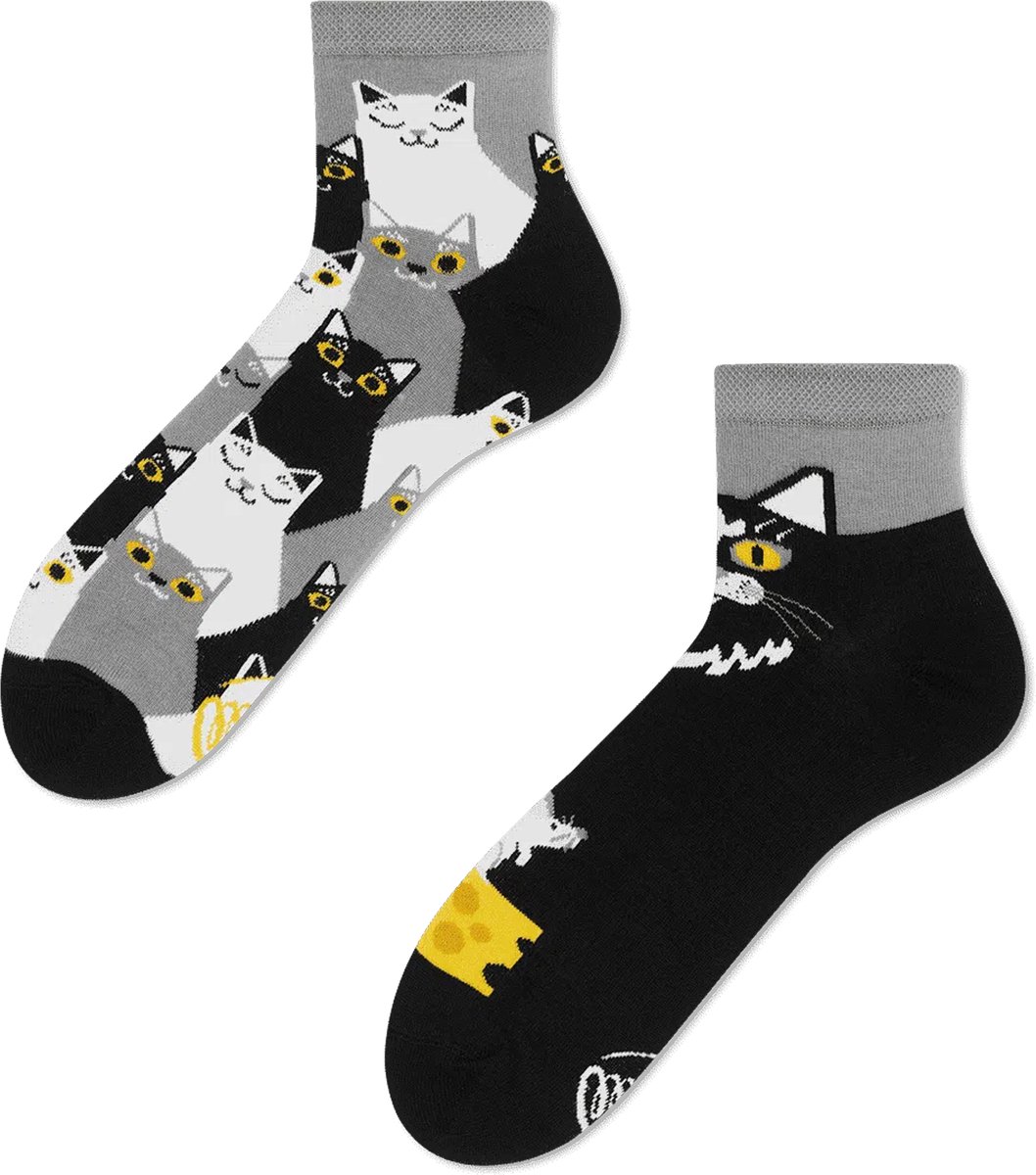 Many Mornings unisex hoge enkelsokken - Black Cat Quarter - Unisex - Maat: 39 - 42