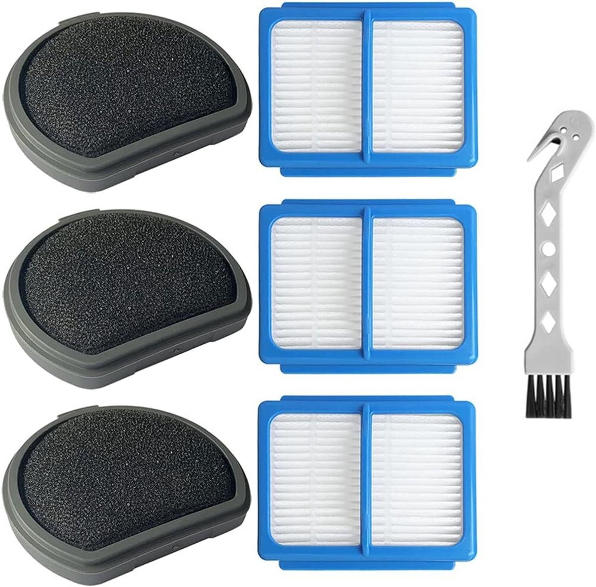 6-delige set geschikt voorfilters ( geschikt voor- en achterkant) geschikt voor de AEG QX9 en AEG FX9 stofzuiger, inclusief reinigingsborstel.