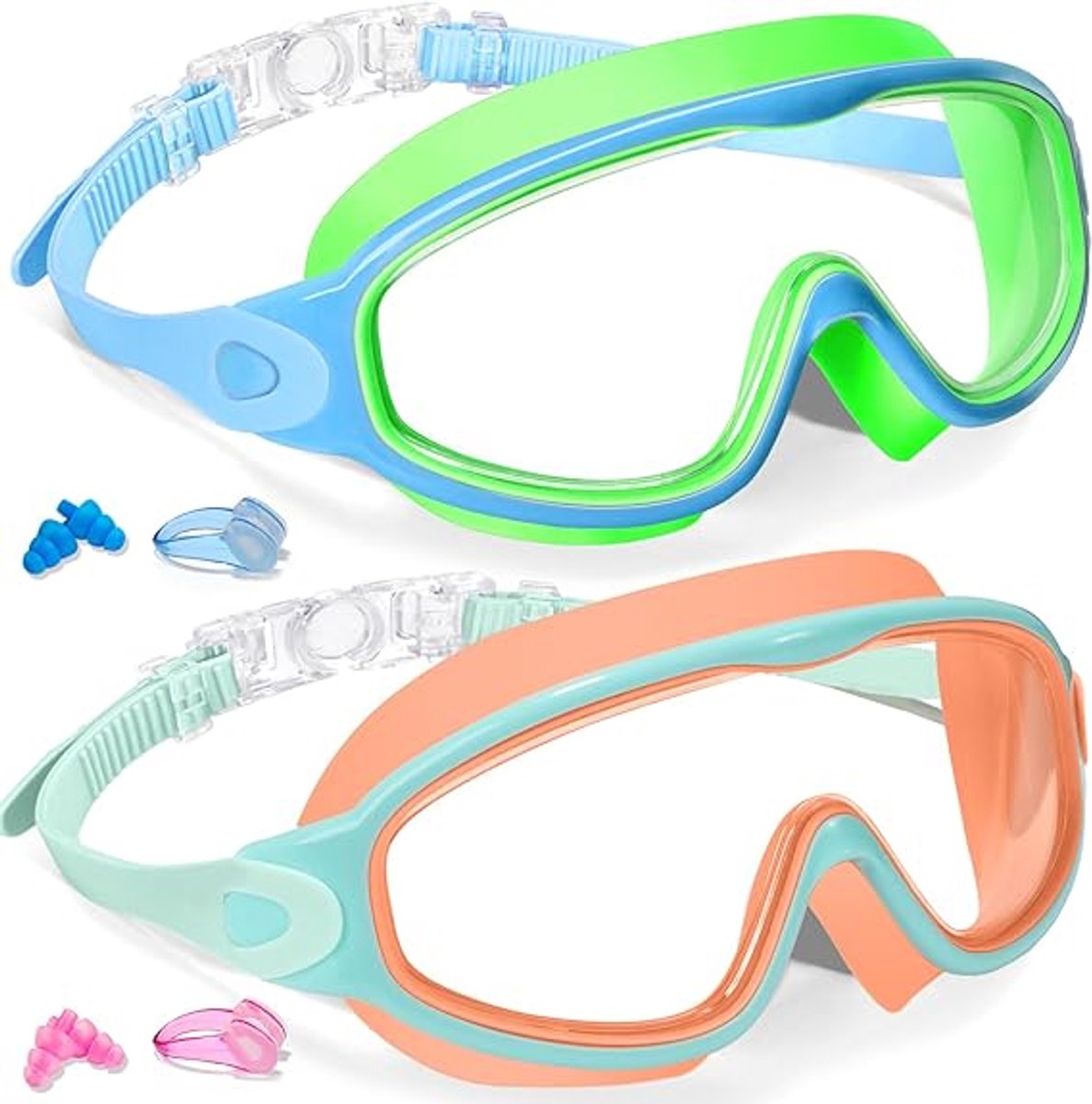 Zwembril voor Kinderen 2 Stuks - UV-bescherming Anti-Beslag - Zwembril voor Jongens & Meisjes 3-15 Jaar - Blauw/Roze - 1 Verpakking